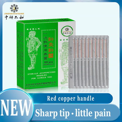 100pcs Zhongyan Taiheの使い捨て可能な刺鍼術の針赤い銅リング ハンドル